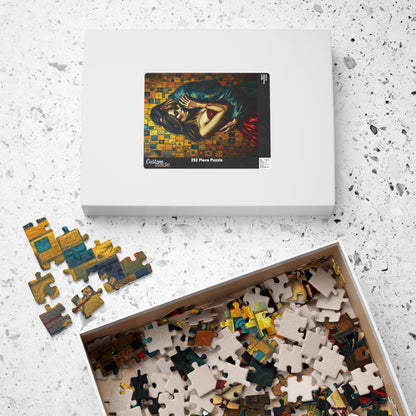Romantic Embrace Gothic Jigsaw Puzzle, Eerie Couple Hugging Golden Jewel-Toned Patterns, Stress Relief, Unique Dark Art Puzzle Lover Gift Puzzle The Puzzle Chest