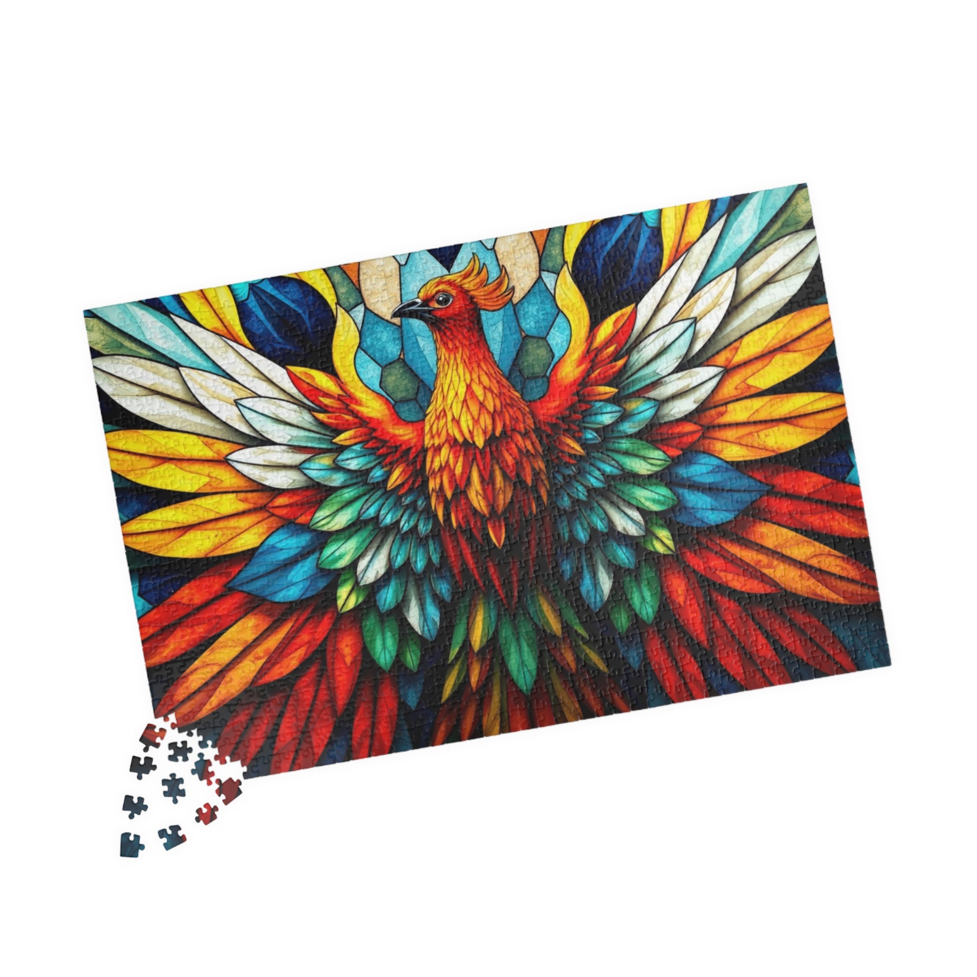 Abstract Phoenix Rising Jigsaw Puzzle (110, 252, 520, 1014-Piece), Kaleidoscopic Firebird Colorful Wings, Puzzle Lover Gift, Brain Teaser Puzzle The Puzzle Chest