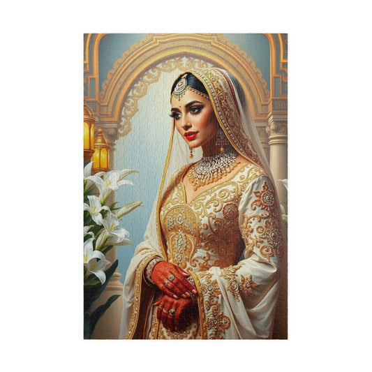 Middle Eastern Bride Puzzle with Gold Ivory Kaftan and Lanterns, Family Friendly Wedding Jigsaw Game, Mindful Activity, Puzzle Lover Gift 1014 pcs (Vertical) Puzzle The Puzzle Chest