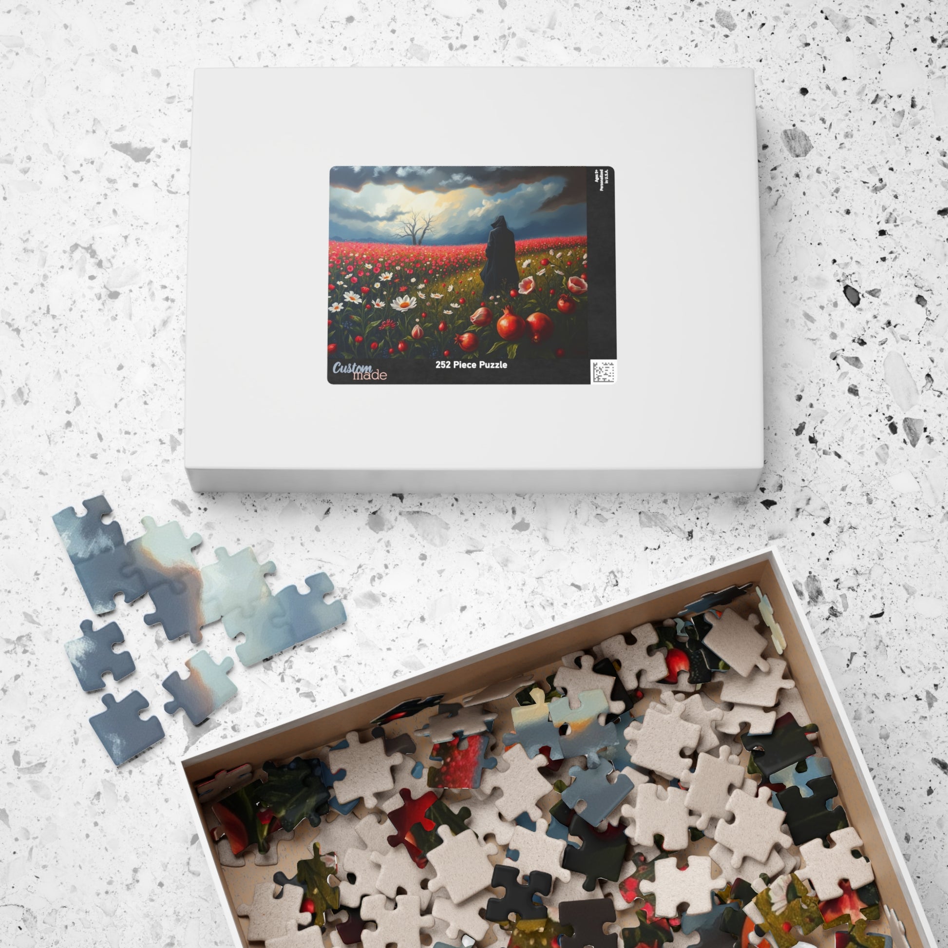 Gothic Jigsaw Puzzle, Lone Dark Figure in Blooming Flower Field, Challenging Puzzle for Adult, Artistic Activity Mindfulness Gift for Friend The Puzzle Chest