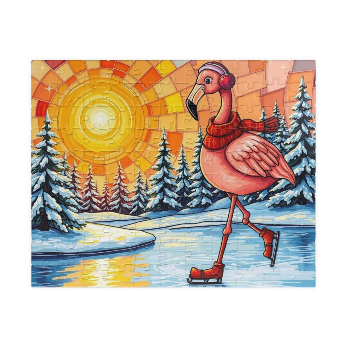 Skating Flamingo Winter Jigsaw Puzzle, Fun Family Activity, Best Birthday Gift for Bird Lovers, Unique Holiday Entertainment, Brain Teaser