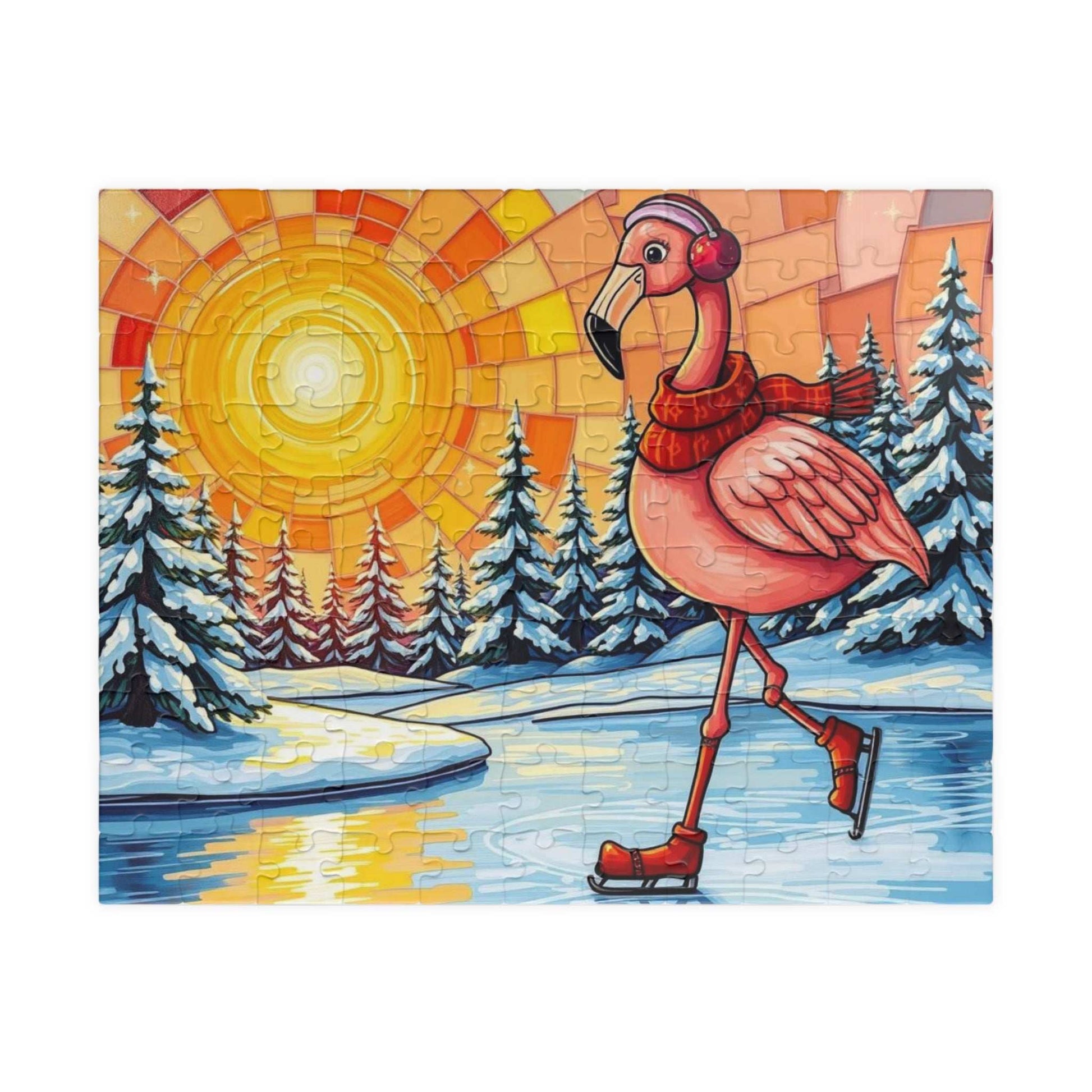 Skating Flamingo Winter Jigsaw Puzzle, Fun Family Activity, Best Birthday Gift for Bird Lovers, Unique Holiday Entertainment, Brain Teaser