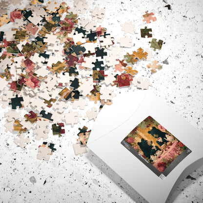 Pretty in Pink – Rosy Bear Tea Party Puzzle with Romantic Cottage Garden Scene, Animal Themed Jigsaw Game Puzzle The Puzzle Chest