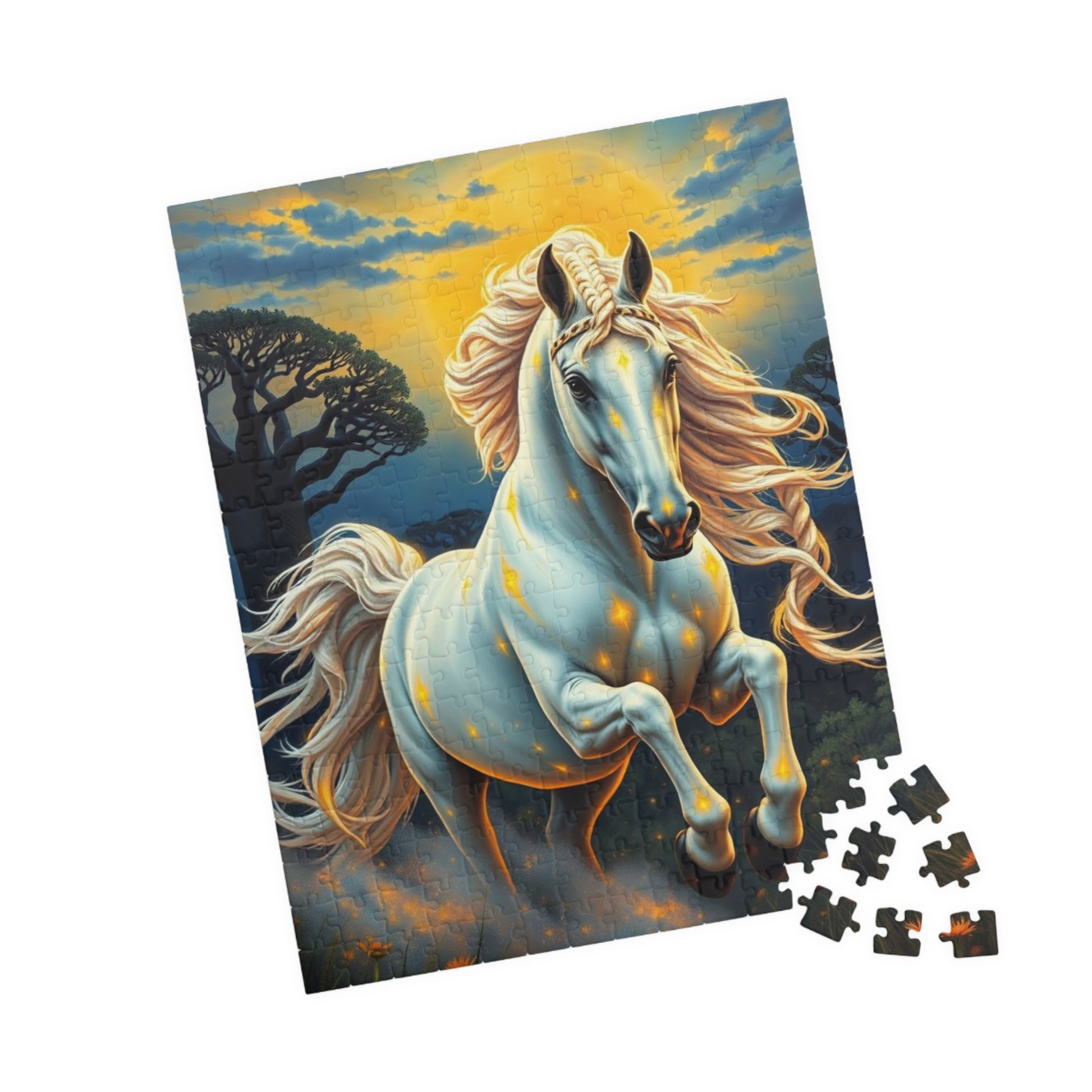 African Jungle White Horse Jigsaw Puzzle, Enchanting Horse Lover Gift for Friends, Family Game Night, Mindful Birthday Holiday Fun Puzzle The Puzzle Chest