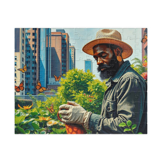 Black Man Gardening Jigsaw Puzzle, African American Art, Nature Scene, Afrocentric Gift for Friend, Creative Activity, Home Entertainment 110 pcs (Horizontal) Puzzle The Puzzle Chest