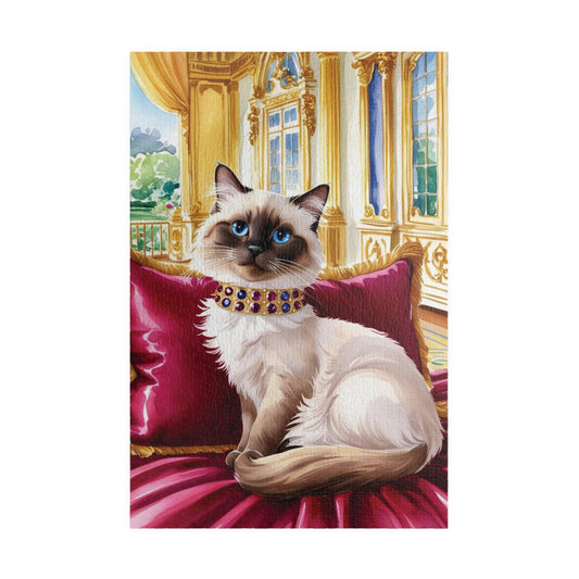 Jigsaw Puzzle - Siamese Cat with Jeweled Collar, Opulent Palace Room, Animal Puzzle, Relaxing Cat Puzzle, Silk Pillow Puzzle, Cat Lover Gift 1014 pcs (Vertical) Puzzle The Puzzle Chest