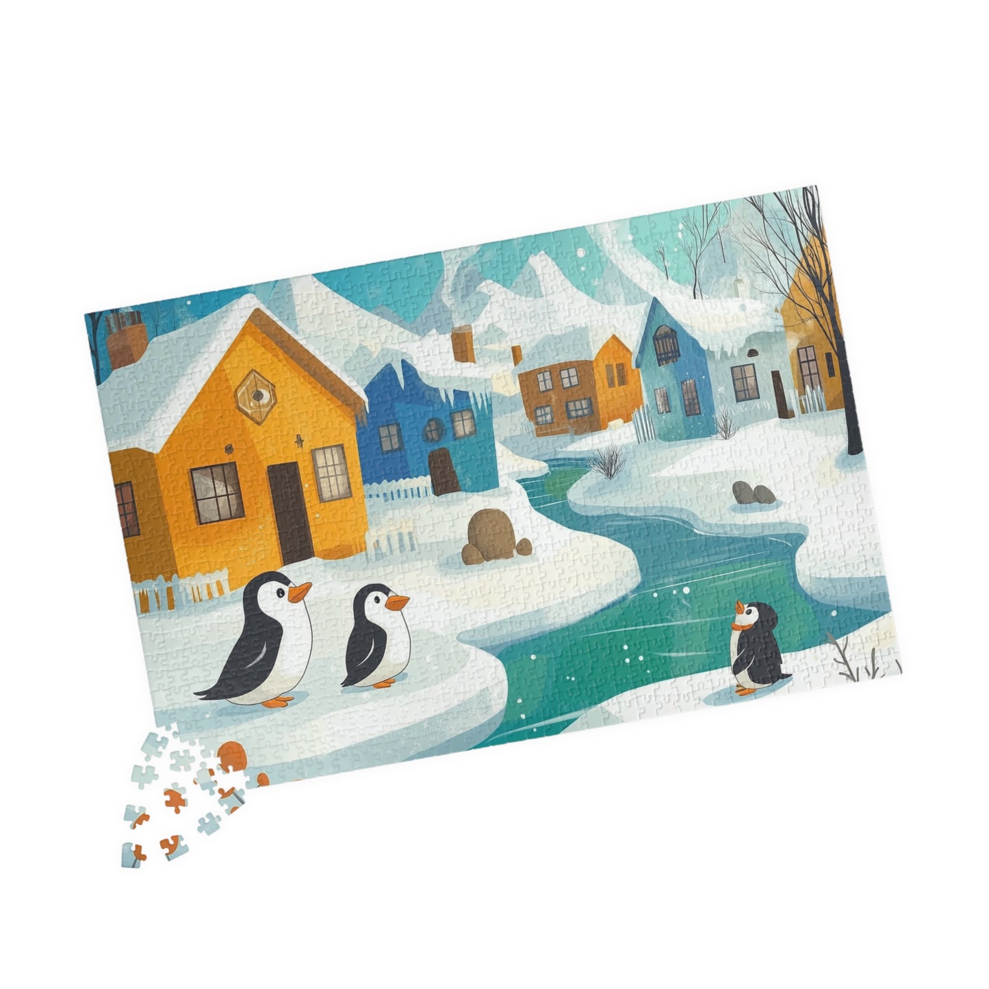 Penguin Winter Village Puzzle | Scenic Snowy Town Jigsaw 1014 pcs (Horizontal) Puzzle The Puzzle Chest