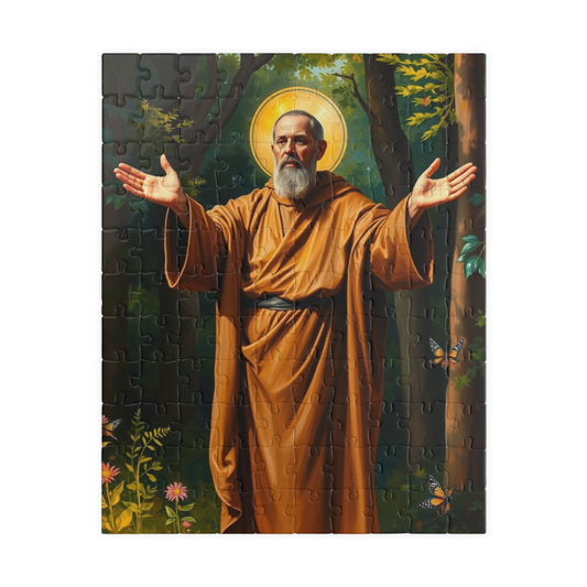 Jigsaw Puzzle, Saint Francis of Assisi in Lush Forest, Religious Home Entertainment, Gifts for Spirituality, Meditation, Family Game Night