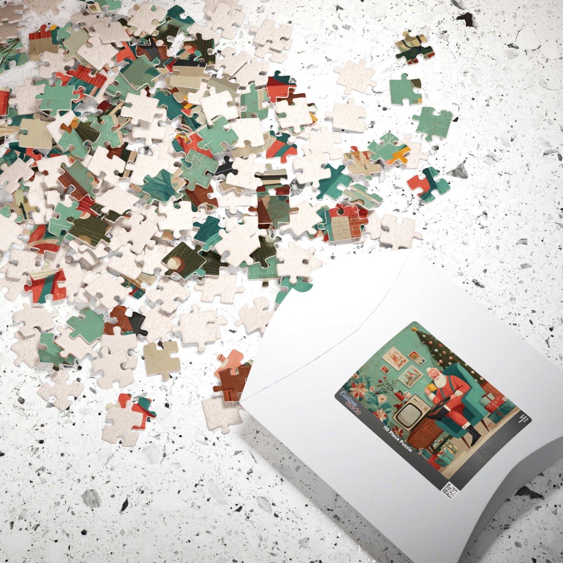 Christmas Puzzle - Santa's Cozy Livingroom Jigsaw, Retro Cartoon Illustration Puzzle The Puzzle Chest