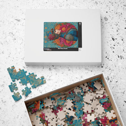 Colorful Female Portrait with Floral and Gear Elements - Unique Steampunk Art Jigsaw Puzzle Puzzle The Puzzle Chest