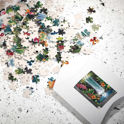 Tropical Waterfall Puzzle, Exotic Flowers Jigsaw Game Night Family Activity, Jungle Landscape Scene, Relaxing Brain Teaser for Puzzle Lover Puzzle The Puzzle Chest