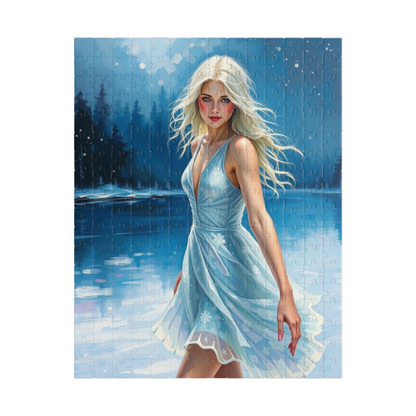 Puzzle - Ice Skating Woman on Frozen Lake, 110, 252, 520, 1014-piece Jigsaw, Sparkling Silver Skating Dress, Winter Activity, Relaxing 252 pcs (Vertical) Puzzle The Puzzle Chest
