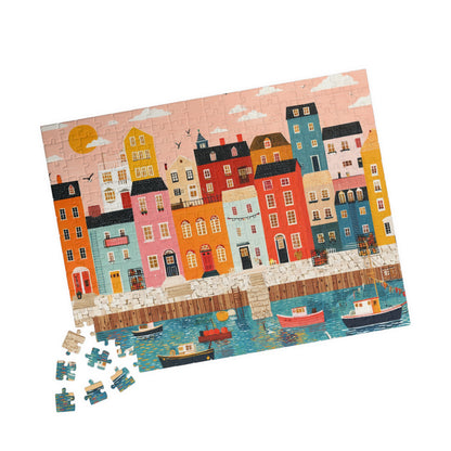 Colorful Harbor Town Puzzle | Coastal Village Jigsaw 252 pcs (Horizontal) Puzzle The Puzzle Chest