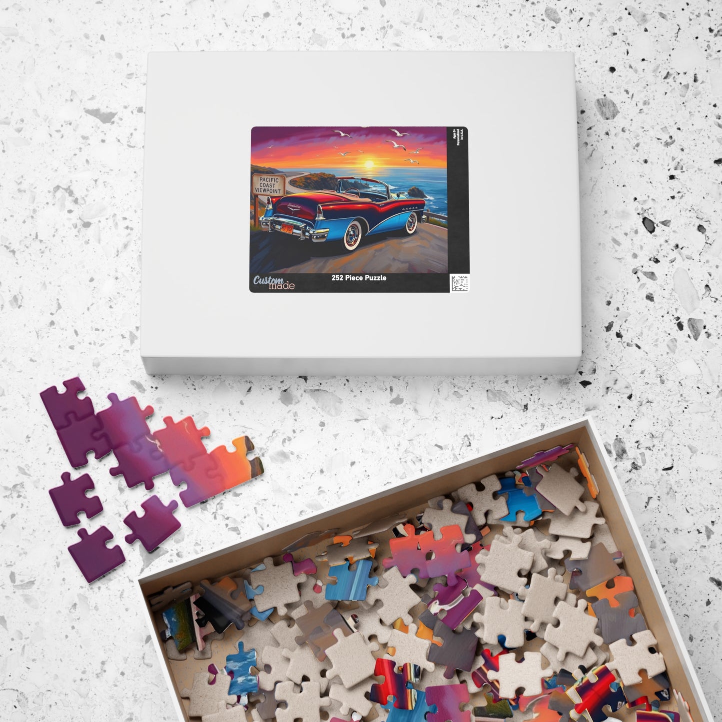 Vintage Car Puzzle, Sky Blue 1953 Buick Skylark Convertible, Classic Vehicle at a Scenic California Overlook, Car Enthusiast Gift for Him Puzzle The Puzzle Chest