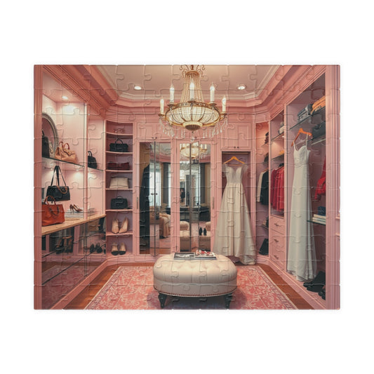 Elegant Boutique Style Closet Puzzle, Luxury Pink and Cream Walk in Closet Jigsaw Game, Relaxing Activity, Mother's Day Gift for Her 110 pcs (Horizontal) Puzzle The Puzzle Chest