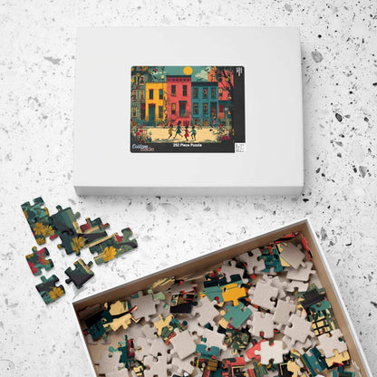 Black Children Playing Jigsaw Puzzle - Afrocentric Neighborhood Scene, Black Art Puzzle The Puzzle Chest