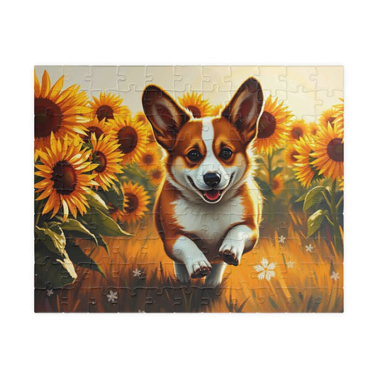 Corgi Sunflower Jigsaw Puzzle - Fun Family Activity, Pet Lover Birthday Holiday Gift for Friends, Home Entertainment 110 pcs (Horizontal) Puzzle The Puzzle Chest