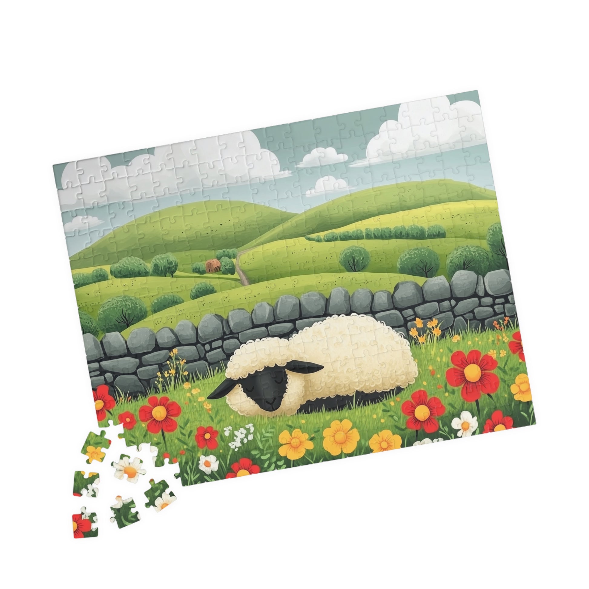 Sheep in Wildflower Meadow Puzzle | 120/252/500-Piece Jigsaw 252 pcs (Horizontal) Puzzle The Puzzle Chest