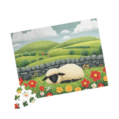Sheep in Wildflower Meadow Puzzle | 120/252/500-Piece Jigsaw 252 pcs (Horizontal) Puzzle The Puzzle Chest
