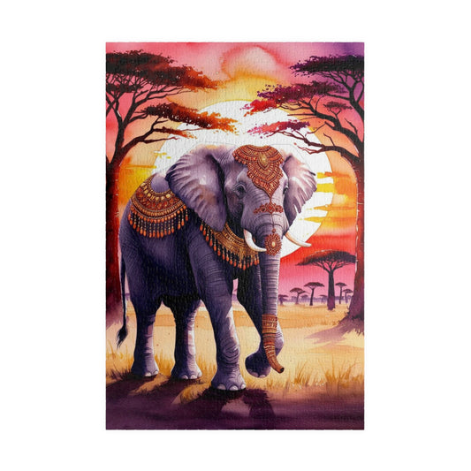 Puzzle, Sacred Elephant Golden Jewelry Henna Patterns, 110 252 520 1014 Piece, Jigsaw Game, Meditation Activity, Wildlife Gift, Elephant