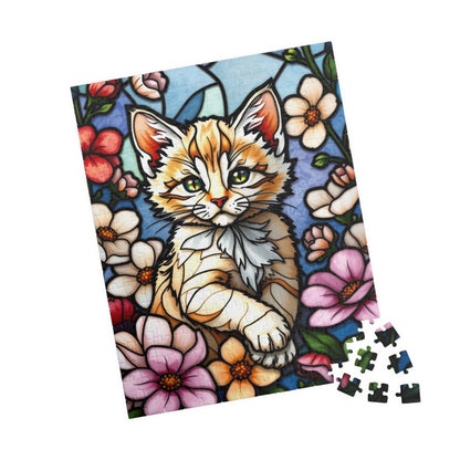 Cat Floral Stained Glass Puzzle - 110, 252, 520, 1014-piece, Fun Gift for Cat Lovers, Family Activities, Rainy Day Fun, Relaxing Hobby, Puzzle The Puzzle Chest