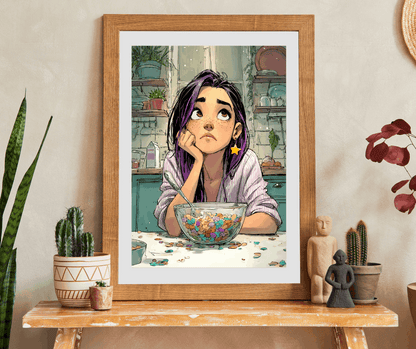 Funny Breakfast Cartoon Puzzle - Watercolor Jigsaw Game, Girl with Spill in Kitchen, Thoughtful Moments Puzzle The Puzzle Chest