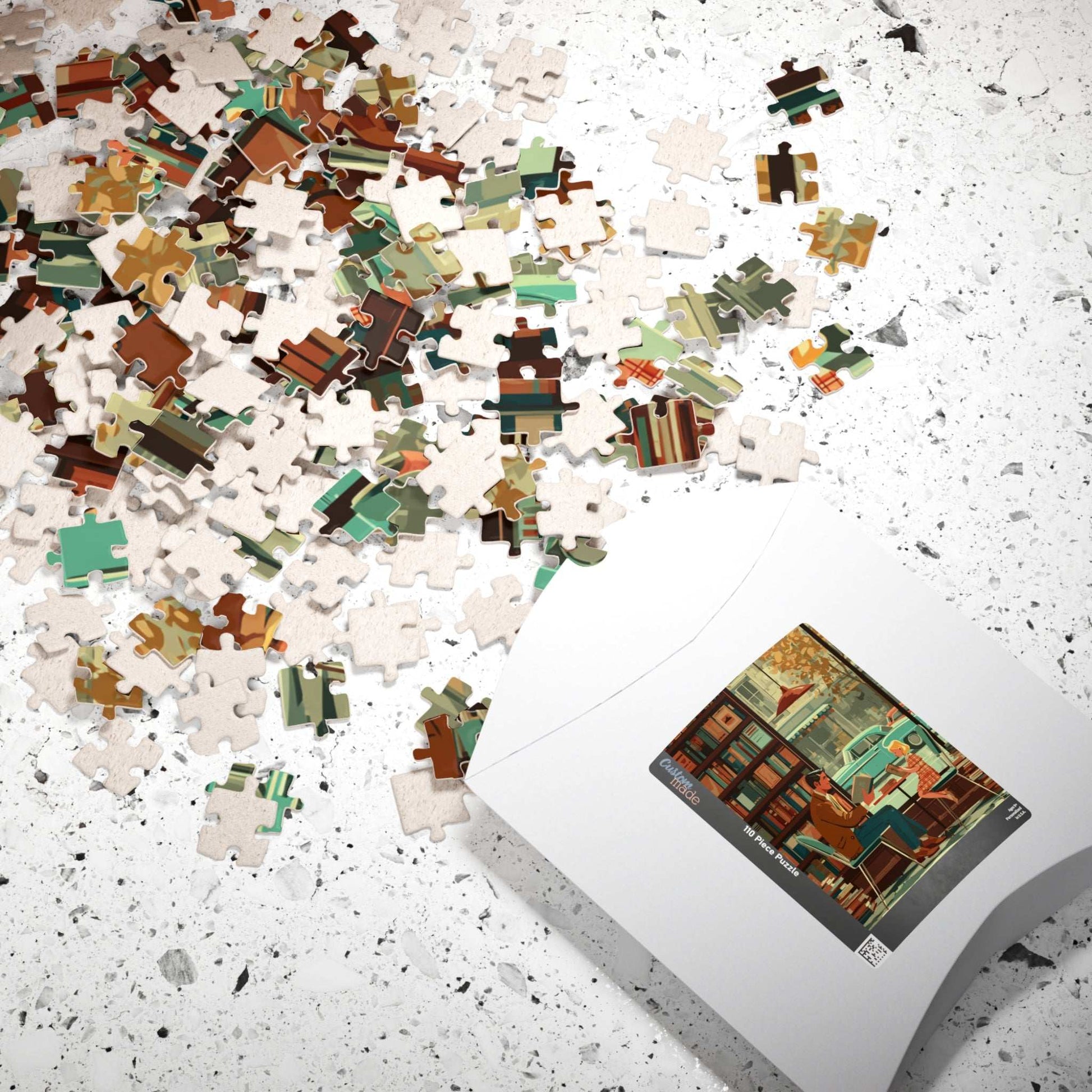 Vintage Book Haven Jigsaw Puzzle - Retro Style Cozy Bookstore, Storybook Cartoon Illustration Puzzle The Puzzle Chest