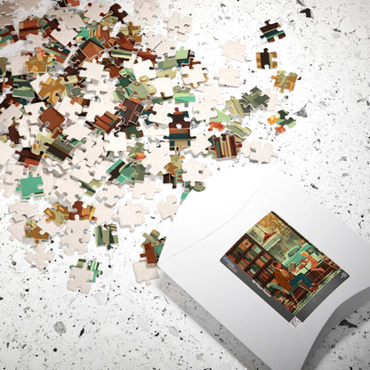 Vintage Book Haven Jigsaw Puzzle - Retro Style Cozy Bookstore, Storybook Cartoon Illustration Puzzle The Puzzle Chest
