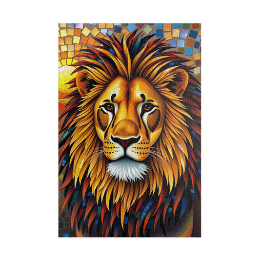 Beautiful Mosaic Lion Jigsaw Puzzle, Majestic Colorful Animal Wildlife Game with Vibrant Savannah Sunset, Animal Lover Art Fan Unique Gift 1014 pcs (Vertical) Puzzle The Puzzle Chest