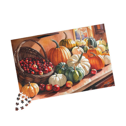 Autumn Harvest Puzzle, Countertop with Pumpkins and Apples, 110-1014 Piece, Fall Jigsaw Game, Thanksgiving Activity, Cabin Decor, Giftable Puzzle The Puzzle Chest