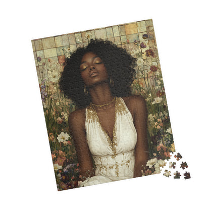 Serene Floral Black Woman Portrait Puzzle | Afrocentric Jigsaw Game
