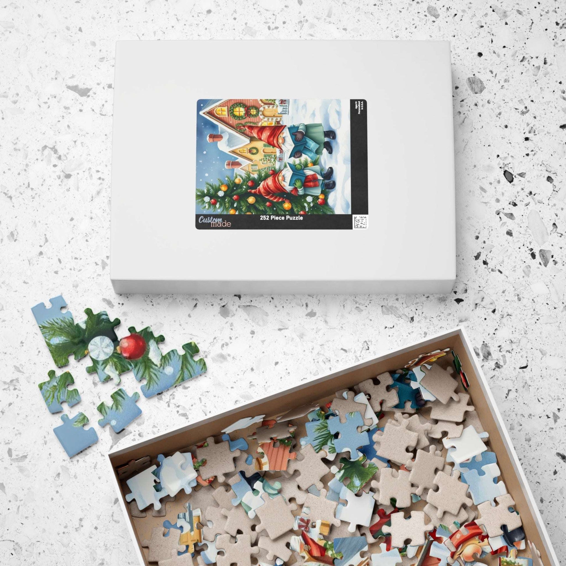 Christmas Caroling Gnomes in Snowy Village – Watercolor Storybook Holiday Jigsaw Puzzle Puzzle The Puzzle Chest