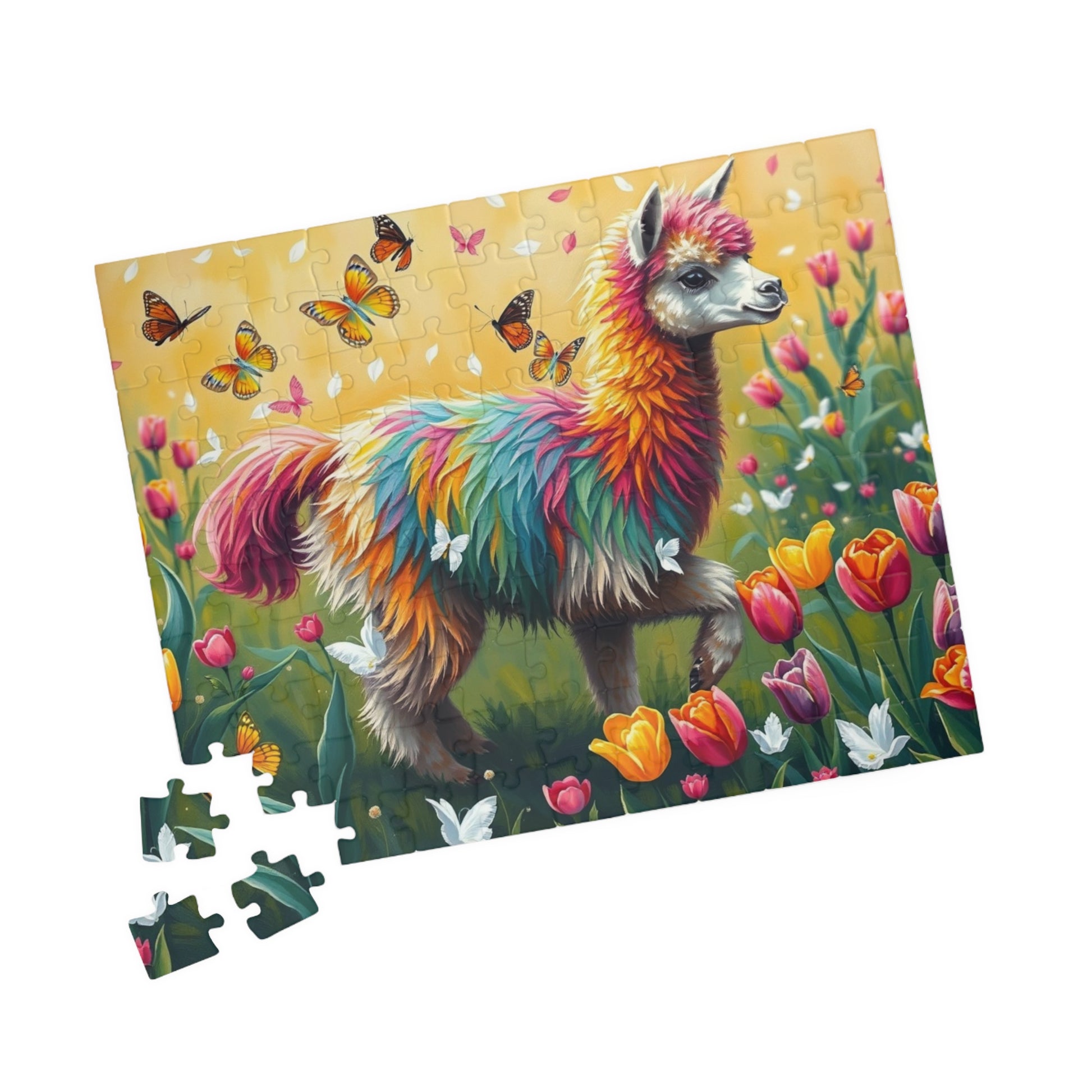 Rainbow Alpaca Puzzle | Colorful Llama Jigsaw Game, 120/252/500-Piece Floral Tulips 110 pcs (Horizontal) Puzzle The Puzzle Chest
