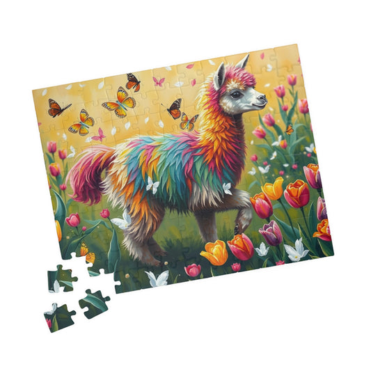 Rainbow Alpaca Puzzle | Colorful Llama Jigsaw Game, 120/252/500-Piece Floral Tulips 110 pcs (Horizontal) Puzzle The Puzzle Chest