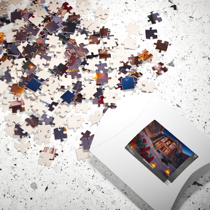 The Treasury at Petras Twilight Jigsaw Puzzle, Famous Ancient Landmark, Candlelit Lanterns Desert Roses, Mindfulness Gift for Puzzle Lover Puzzle The Puzzle Chest