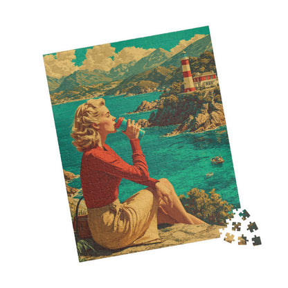Vintage Coastal Jigsaw Puzzle – 1950s Seaside Travel Poster with Lighthouse Retro Ocean View 520 pcs (Vertical) Puzzle The Puzzle Chest