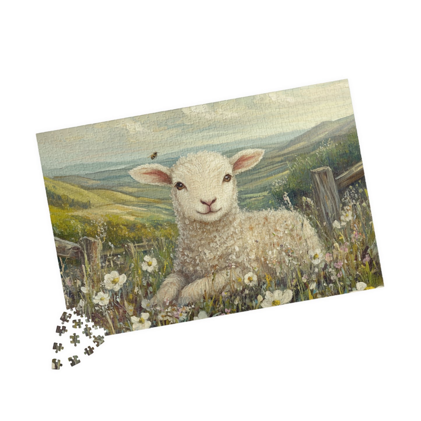 Lamb in Wildflowers Puzzle | Sheep in Countryside Landscape | 110/252/520/1014-piece 1014 pcs (Horizontal) Puzzle The Puzzle Chest