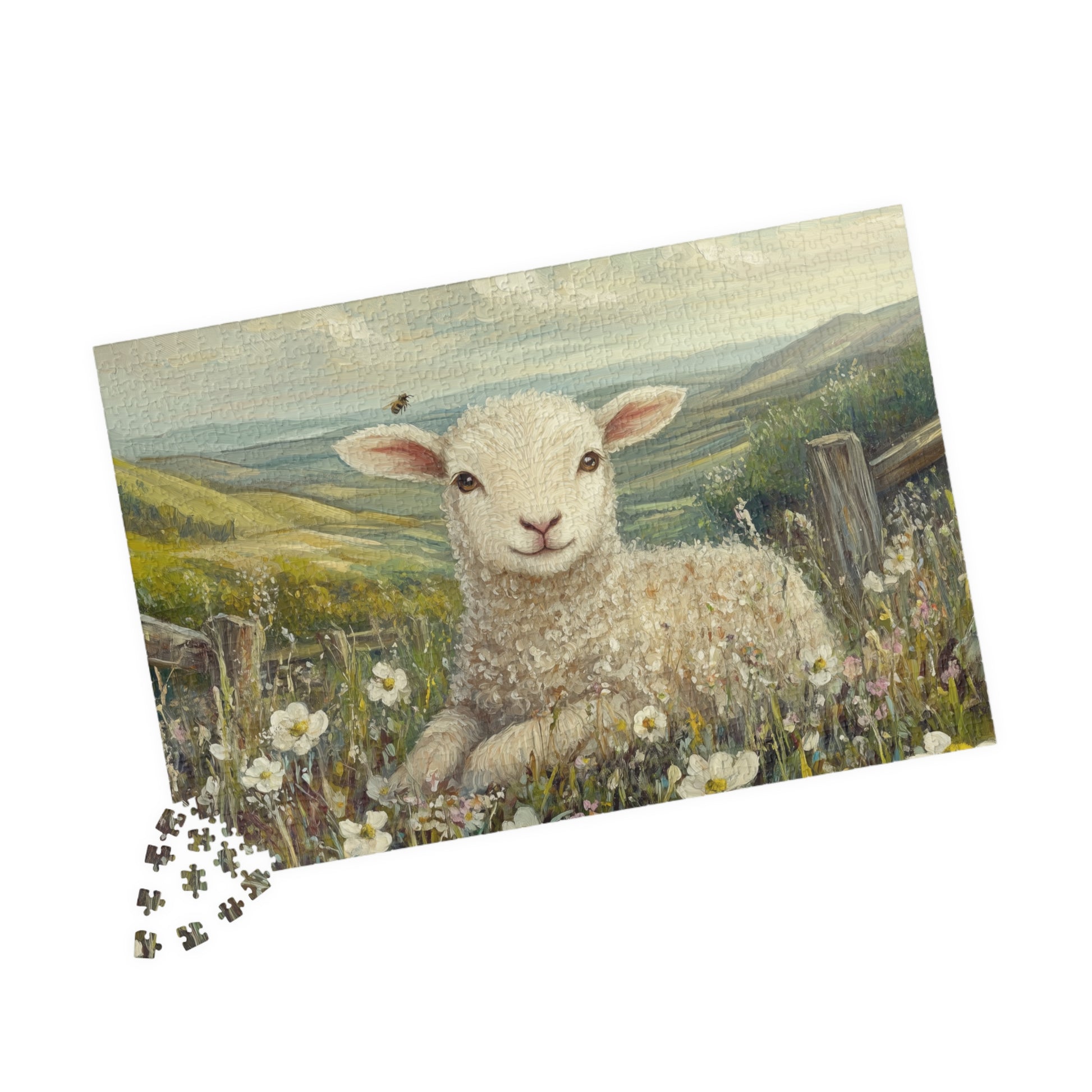 Lamb in Wildflowers Puzzle | Sheep in Countryside Landscape | 110/252/520/1014-piece 1014 pcs (Horizontal) Puzzle The Puzzle Chest