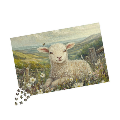 Lamb in Wildflowers Puzzle | Sheep in Countryside Landscape | 110/252/520/1014-piece 1014 pcs (Horizontal) Puzzle The Puzzle Chest