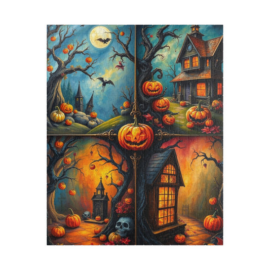 Halloween Scenery 4-Quadrant Jigsaw Puzzle - Spooky Themed Collage, Autumn Activity, Brain Teaser Game, Holiday Gift for Friends 520 pcs (Vertical) Puzzle The Puzzle Chest