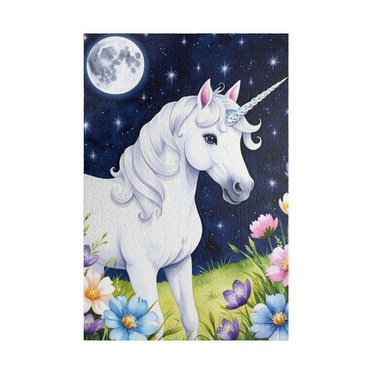 Beautiful Unicorn Puzzle, Mythical Creature Jigsaw, Moonlit Meadow Fantasy Floral Tabletop Game, Family Entertainment, Best Unique Gift Idea