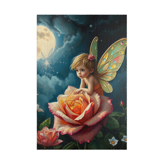 Fairy and Rose Jigsaw Puzzle, Fairy Perched on Dew-Covered Rose in Moonlit Meadow, Brain Teaser, Fun Family Activity, Fantasy Lover Gift 1014 pcs (Vertical) Puzzle The Puzzle Chest