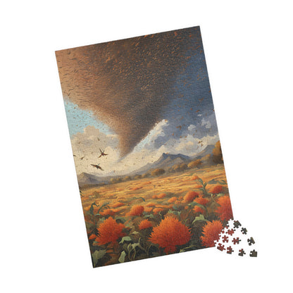 Biblical Plagues Jigsaw Puzzle, Locusts Swarming Over a Barren Landscape, Faith-Based Christian Theme Game, Spiritual Gift for Puzzle Lover