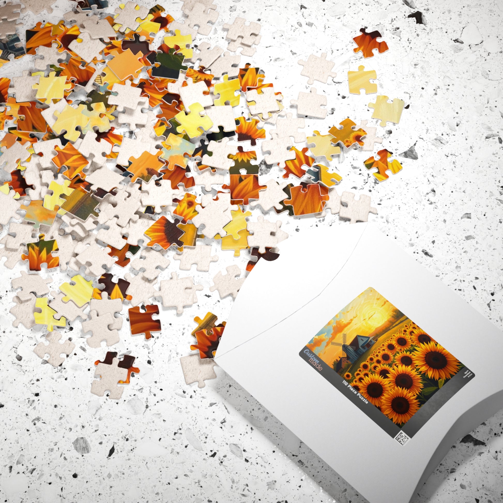 Jigsaw Puzzle, Sunflowers Landscape 110-1014 Piece - Farmhouse Windmill Sunrise, Brain Teaser Game, Family Activity, Home Decor, Gift Idea, Puzzle The Puzzle Chest