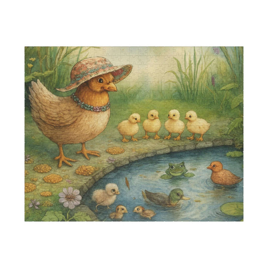 Pondside Adventure Jigsaw Puzzle - Charming Chicken Family Farmyard Nature Theme Gift for Friends, Family Game Night, Solo Fun, Animal Lover 520 pcs (Horizontal) Puzzle The Puzzle Chest
