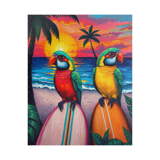Sunset Perch Jigsaw Puzzle - Tropical Parrots Beach Scene, Colorful Bird Art Puzzle Gift for Animal Lover, Fun Family Activity, Summer Decor 520 pcs (Vertical) Puzzle The Puzzle Chest