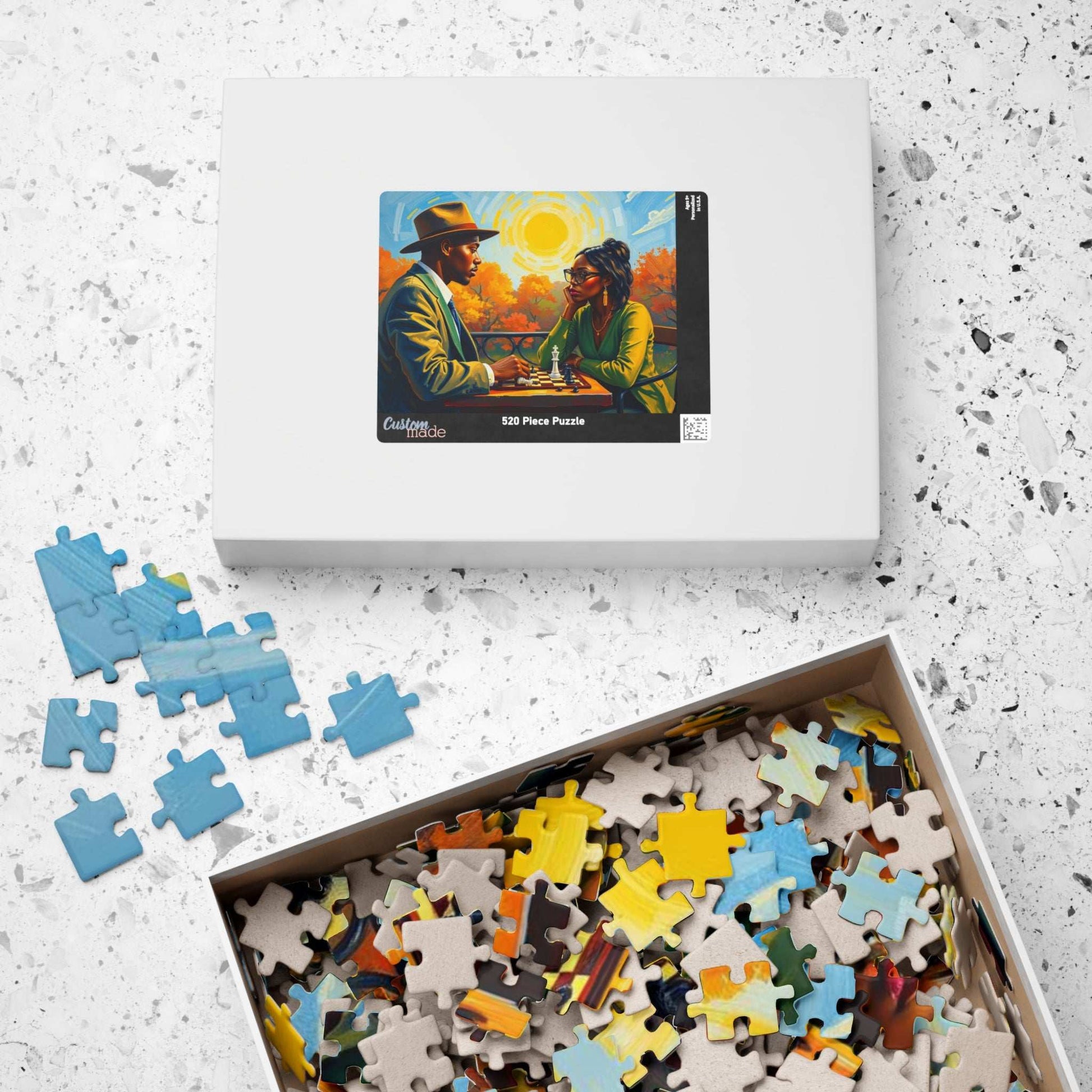 Black Art Jigsaw Puzzle - Black Couple Playing Chess, Afrocentric Gift for Friends, Brain Teaser, Fun Family Game Night Puzzle The Puzzle Chest