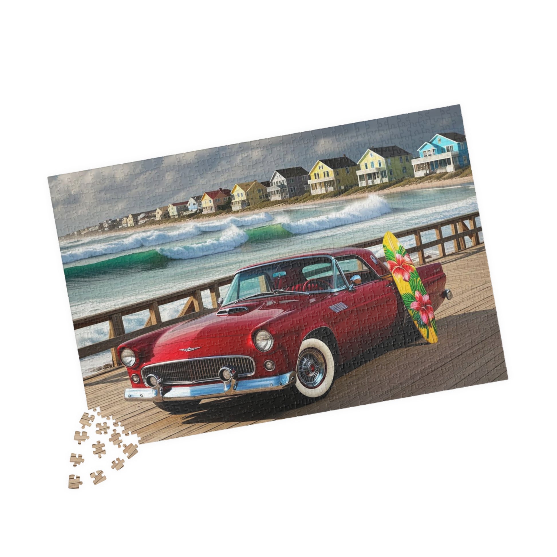 Vintage Car Puzzle, Classic Red 1955 Ford Thunderbird, Perfect Gift for Retro Puzzler Family Activity, Beach Lover, Holiday Fun Brain Teaser Puzzle The Puzzle Chest
