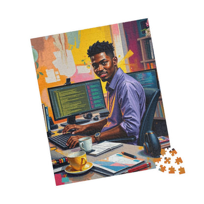Afrocentric Jigsaw Puzzle - Black Man Creative Workspace, Black Art Jigsaw Puzzle Gift for Puzzle Lover, Home Entertainment, Mental Exercise