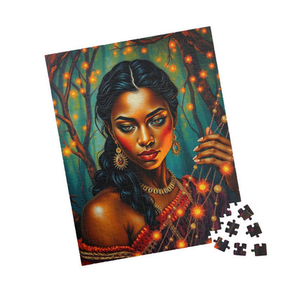 Indigenous Woman Portrait Puzzle, Beautiful Bioluminescent Forest Scene, Family Friendly Mindful Jigsaw Game, Challenge for Puzzle Lover Puzzle The Puzzle Chest